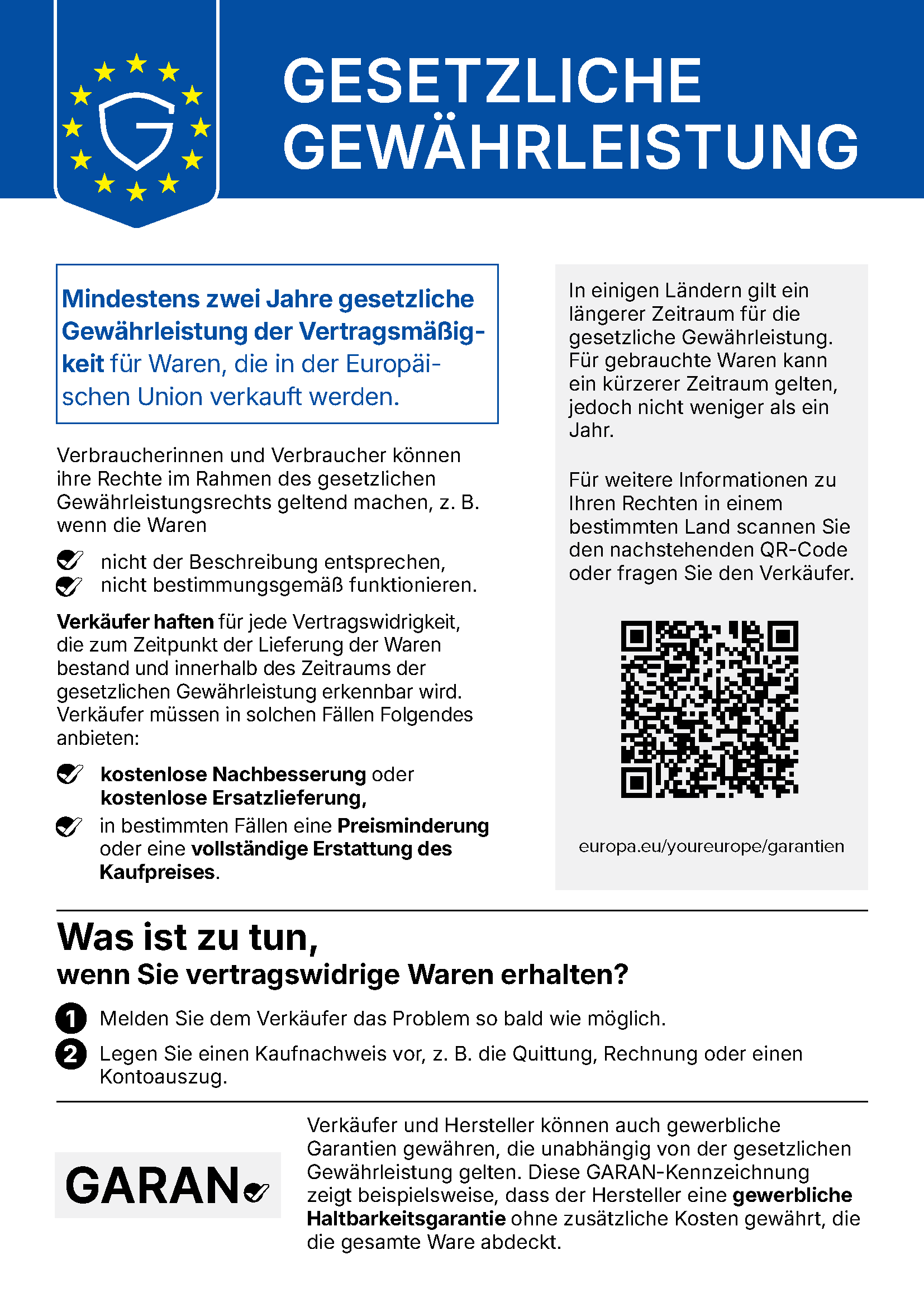 EU-Hinweis: Gesetzliche Gewährleistung