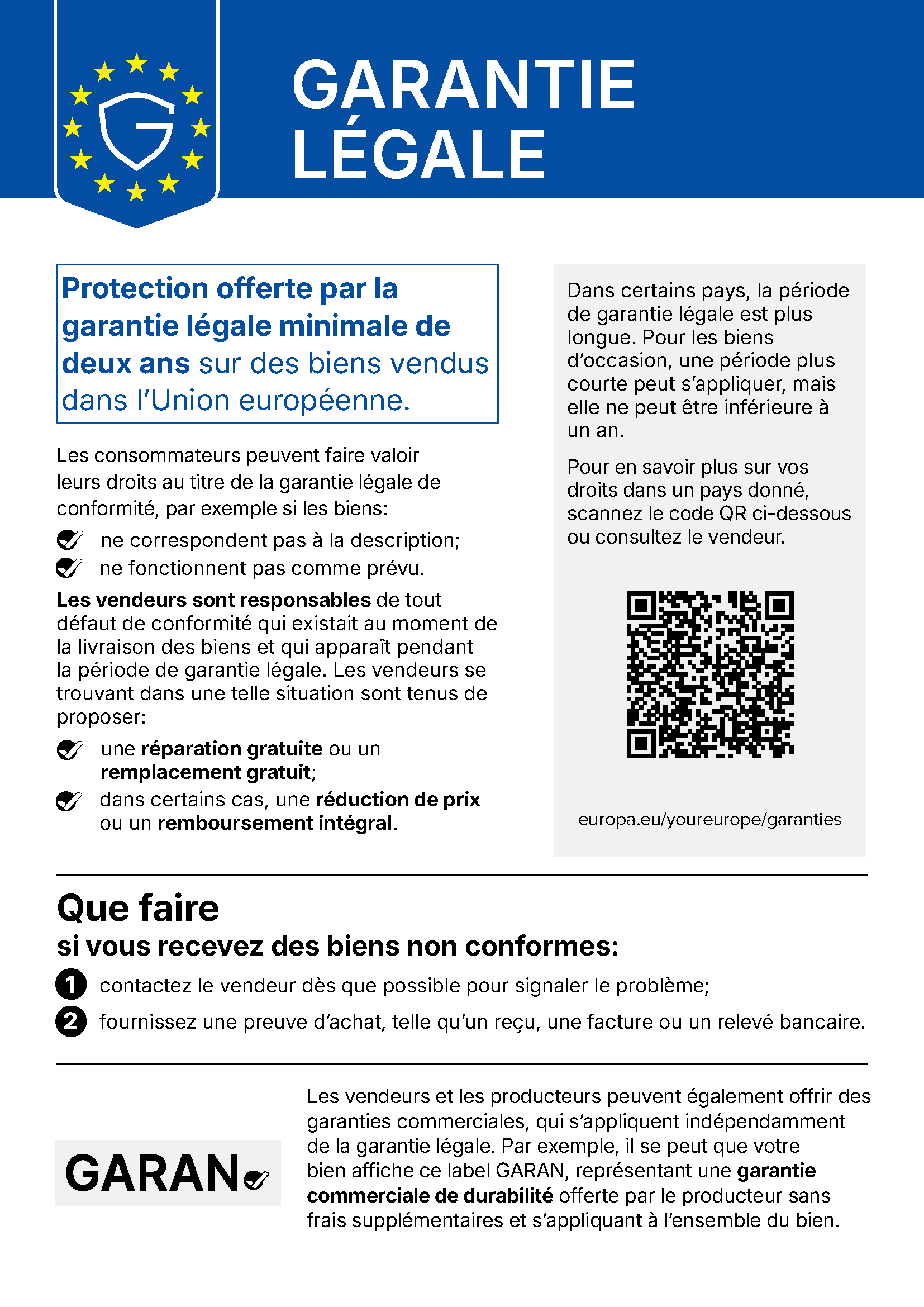 Avis UE : garantie légale